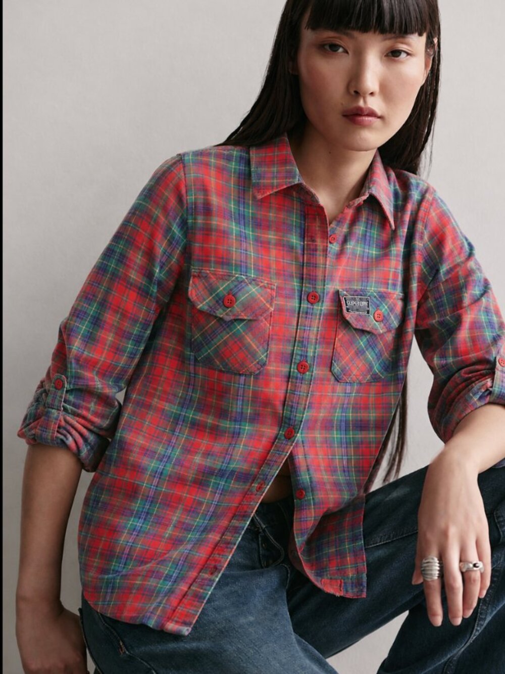 SUPERDRY PLAID COTTON 3/4 SLEEVE SHIRT
